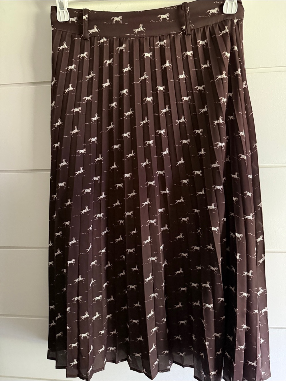 Simons Brown Pleated Midi Skirt with White Horse Print - Picture 3 of 6